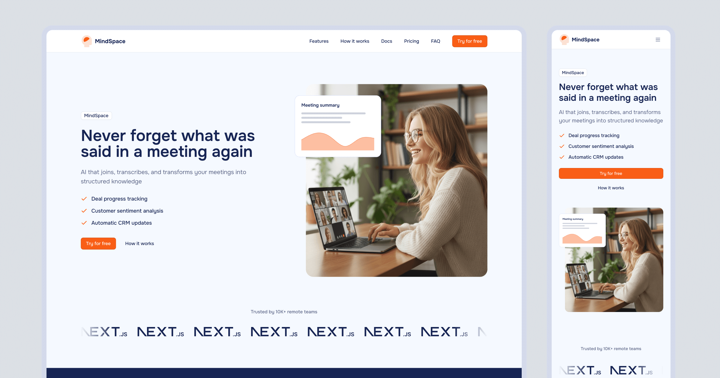 Mindspace - Free SaaS Landing Page | shadcndesign
